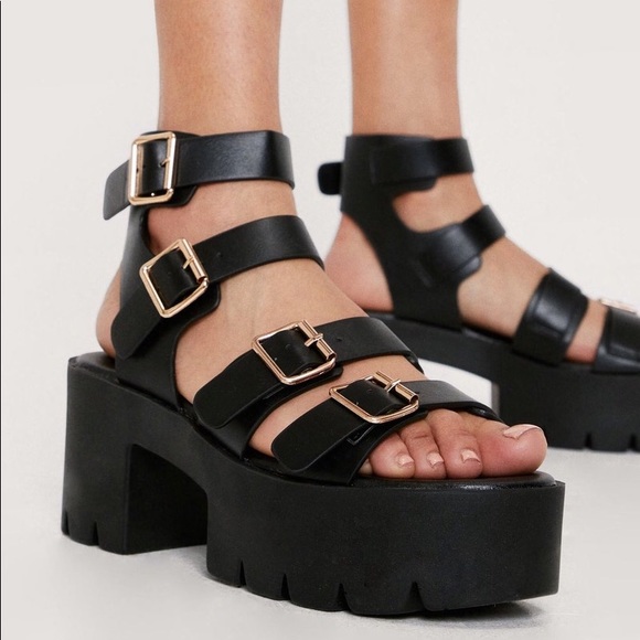 Nasty Gal Faux Leather Multi Buckle Chunky Sandals Sandals